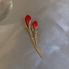 Crystal Red Color Two Tulip Flower Brooch For Women CZ Full Of Rhinestone Leaf Shiny Lapel Pins Wedding Party Badge Jewelry - Image 4