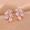 Rose Gold Color Shining Cubic Zirconia Leaf Flower Stud Earrings for Women Copper Material Wedding Party Jewelry - Image 3
