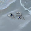 Silver Color Asymmetric Double Chain Earrings for Women Blue Water Drop Star CZ Ear Cuff Fake Earring Jewelry - Image 5