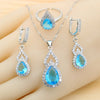 Sky Blue Water Drop Zirconia Silver Jewelry Sets for Women Earrings Necklace Pendant Ring Bracelet Wedding Gift - Image 7