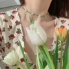 Glass Bead Choker Necklace with Flower-Shaped Bead Details - Image 3