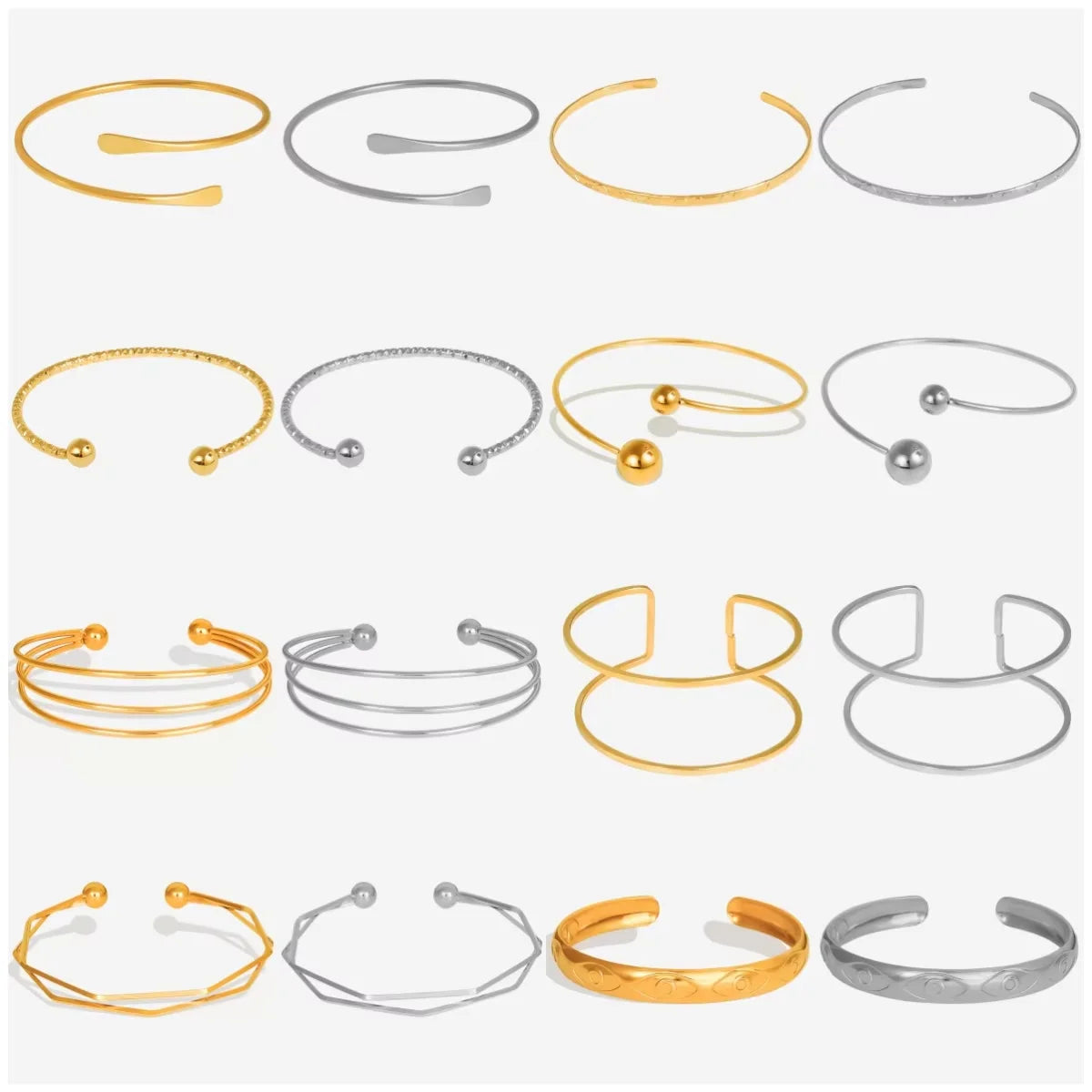 1pc Classic Stainless Steel Brief Metal Texture Bangle Terror Eyes Metallic Ball Opening Adjustable Bangles For Women Gift - Image 1