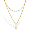 Double-layer Layered Necklace for Women, Stainless Steel Chain Pearl Charm Pendant Necklace for Daily Jewelry - Image 7