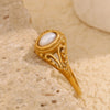 Thin Gold Plated Hollow Texture Natural Freshwater Pearl Rings For Women Stainless Steel Gold Ring - Image 11