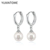 Silver Needle Pearls Stud Earrings For Women Geometry Pearls Pendant Earings Jewelry Party Gifts - Image 29