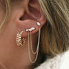 Korean Gold Color Double Chain Ear Piercing Earrings for Women Boho Zircon Stud Earrings Jewelry - Image 1