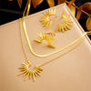 Meyrroyu 316L Stainless Steel Golden Geometric Sun Flower Bilayer Necklace Earrings Ring Women Jewelry Set - Image 8
