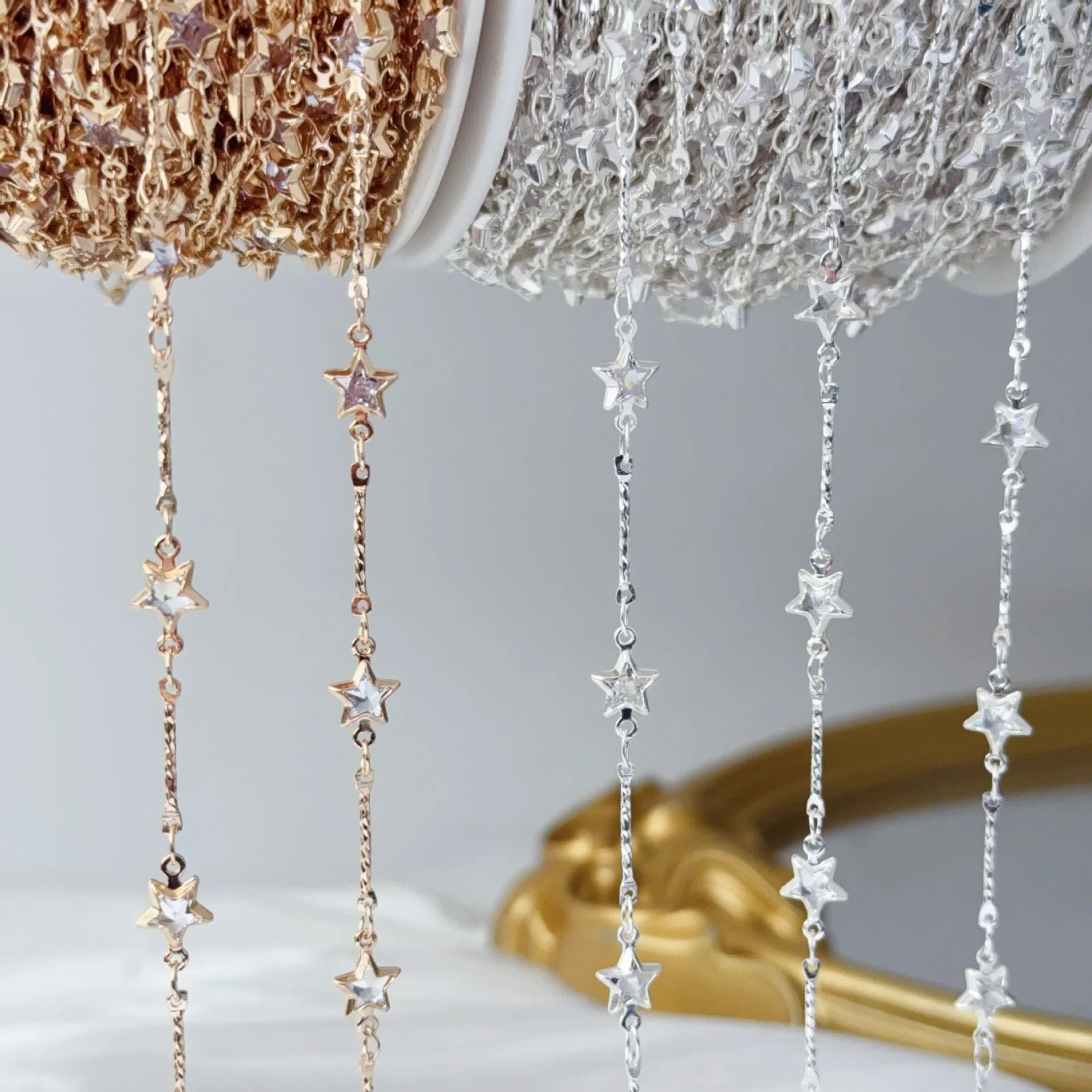 0.5/1/2M Flower Straight Stick Plus Zircon Five-pointed Star Chain Copper Chain Suitable For Bracelet Necklace Tassel Supplies - Image 1