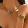 Eagle Head Pendant Necklace and Bracelet Set in Antique Gold-Tone - Image 1