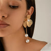 Large Flower Earring with Pearl Pendant Korean Design Stud Earrings for Women Girls Metal Jewelry Accessories Party Gift - Image 2