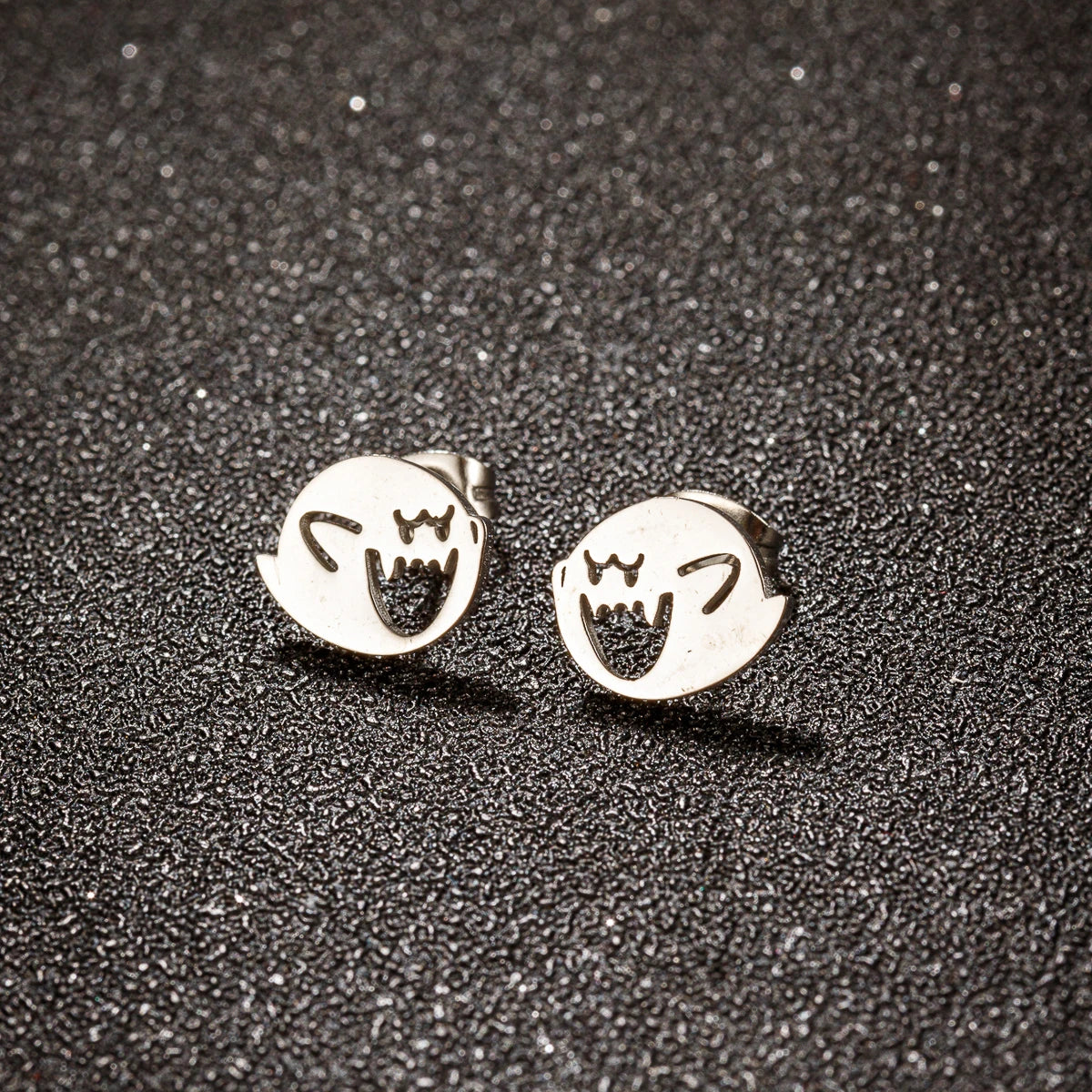 1 Pair Stainless Steel Cute Cartoon Earrings Stud Black Funny Ghost Earings Halloween Jewelry Minimalist - Image 1
