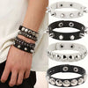Gothic Punk Star Spikes Rivet Skull Studded Bracelet Black White Pu Leather Bracelets for Men Women Jewelry Accessories - Image 1