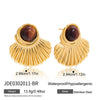Vintage Tiger Eye Stud Earrings For Women Gold Plated Fan Shape Stainless Steel Earrings Jewelry Gift - Image 7