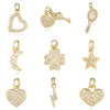 5pcs/Lot Star Heart Key Copper Cubic Zircon Charms Clover Lightning Horseshoe Racket Moon Bracelet Earring Necklace Pendant - Image 3
