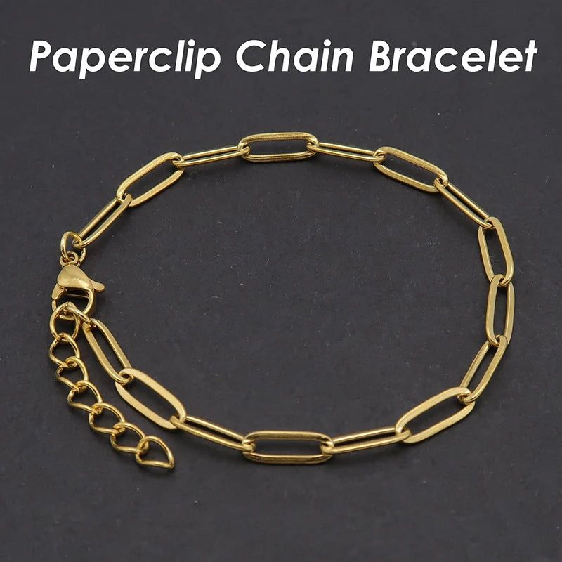 10pcs Paper Clip Bracelet Gold Plated Paperclip Bracelet Stainless Steel PaperClip Link Bracelet Paper Clip Chain Bracelet Women - Image 1
