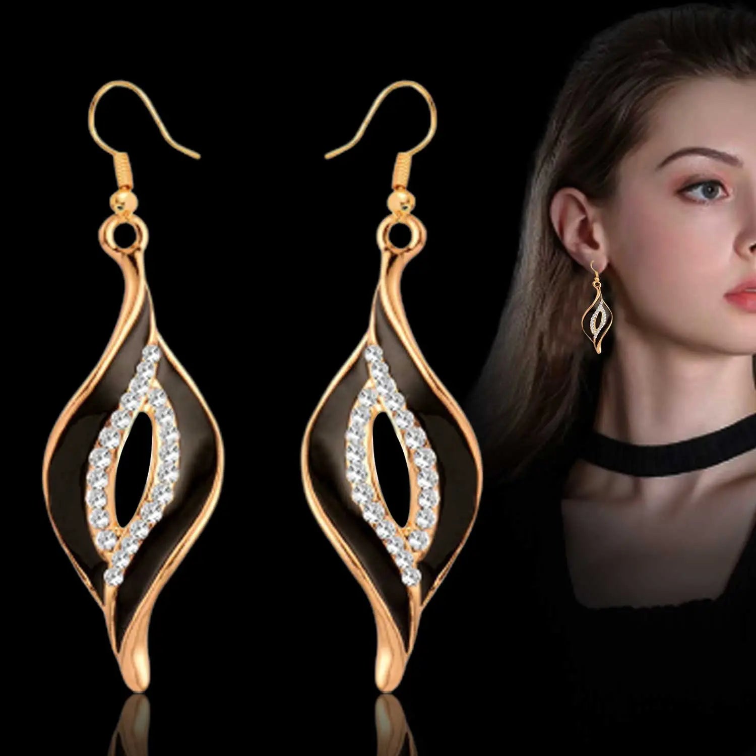 SINLEERY Charm White Black Enamel Earrings For Women Gold Color Leaf Drop Earrings Female  Jewelry ES524