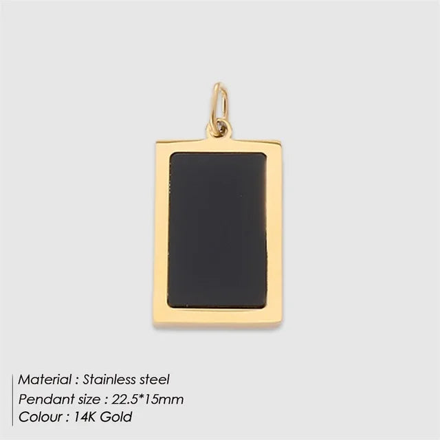 SUNIBI Classic Stainless Steel Square Tags Cards Charm Pendant Man Women DIY Keychain Necklace Charms Jewelry