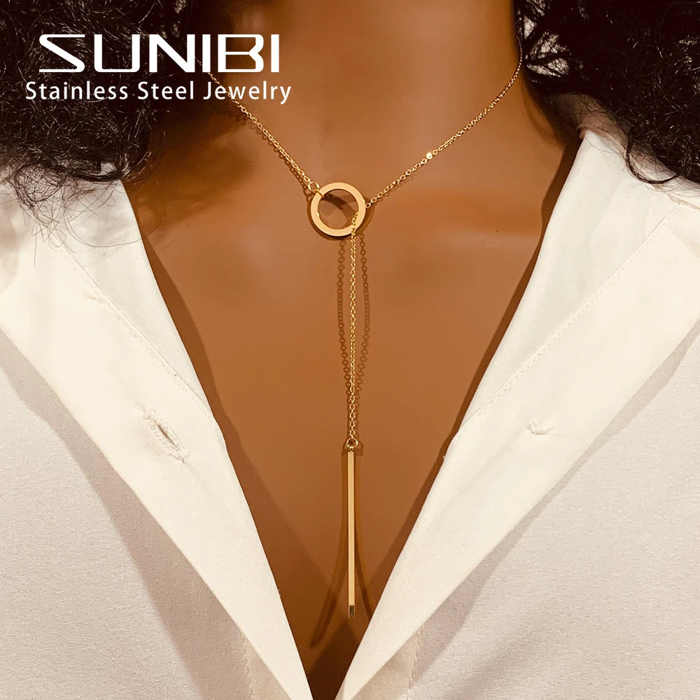 SUNIBI  Stainless Steel Necklace for Woman Personality Infinity Cross Pendant Gold Color Necklaces on Neck Women Jewelry