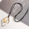 Irregular Two Tone Geometric Circle Pendant Necklace Vintage Long Black Leather Necklaces Sweater Chain Jewelry Gifts - Image 1