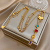 Greatera Double-layer Stacked Zirconium Heart-shaped Pendant Tassels Necklace Earrings Colorful Rhinestone Valentine's Day Gifts - Image 1