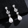 Korean Flower Earrings Shiny Leaf Zircon Imitation Pearl Drop Earring Bridal Wedding Jewelry Gifts - Image 4