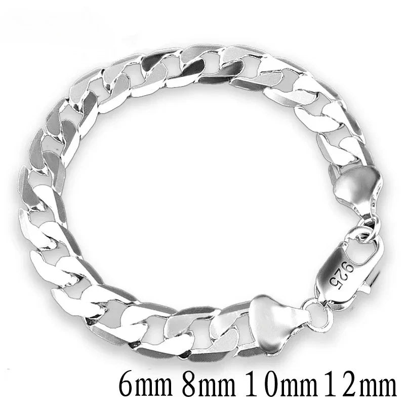 silver Bracelet Sideways Silver Bracelet 6MM8MM10MM Bracelet Men Women Jewelry - Image 1