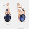 FJ Women Rose Gold Color Blue Stone Simulated Pearl Dangle Long Earrings - Image 7