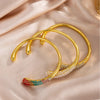 Open Stainless Steel Bracelet with Pearl Look and Water Drop Stone Accents - Image 4