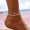 2Pcs Gold Plated Clover Tennis Anklet Set CZ Layered Stackable Chain Ankle Bracelets for Women Summer Beach Foot Jewelry - Image 2