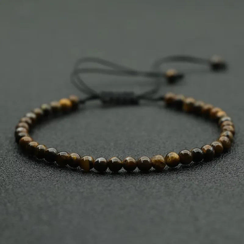 4mm Natural Stone Bracelet Men Women Handmade Braided Adjustable Braclet Small Tiger Eyes Howlite Agates Beads Braslet - Image 1