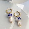 Blue and white porcelain circle colored heart-shaped pendant, pearl pendant, women's creative oil droplet enamel earrings, Huggi - Image 15