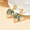 Creative Green Resin Leaf Hollow Pendant Earrings for Women Gold Color Ginkgo Leaf Personality Earrings Party Jewelry - Image 6