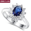 Princess Kate Blue Gem Created Blue Crystal Silver Color Wedding Finger Crystal Ring Jewelry for Women - Image 1