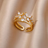 White Zircon Flower Leaf Shape Stainless Steel Rings For Women Adjustable Aesthetic Wedding Ring Light Female Jewelry Bff - Image 26