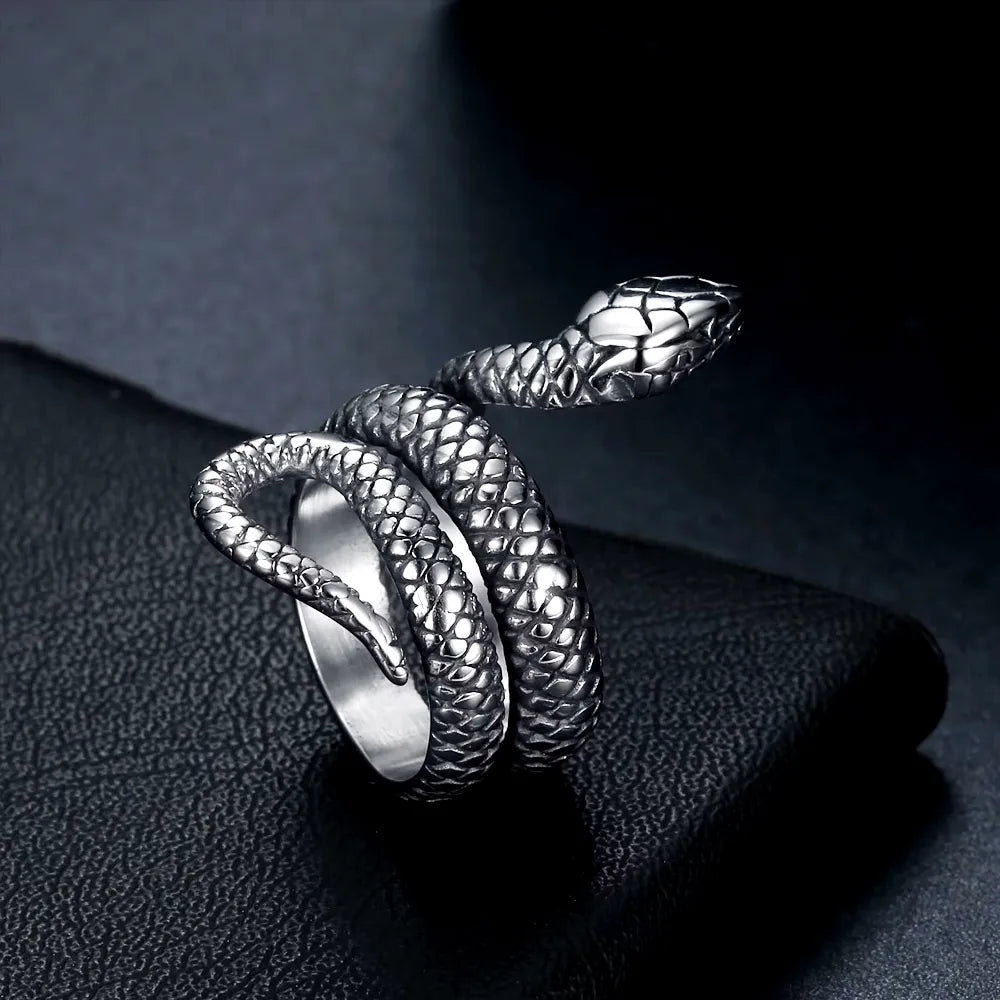 Gothic Punk Scale Serpentine Ring Stainless Steel Gold Silver Two Color Ring For Men Women Street Personality Jewelry - Image 1
