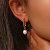 Jewelry Stainless Steel Gold Plated U Shape Freshwater Pearl Drop Hoop Ring Earrings For Woman - Image 2