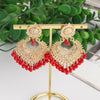 Boho Gold Color Heart Shape Carved Flower Dangle Earrings for Women Indian Jhumka Earrings Retro Pink Beads Tassel Jewelry - Image 5