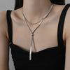 100 cm Snake Chain Necklace with Long Tassel Detail in Gold-Tone or Silver-Tone - Image 1