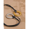 Long PU Leather Stainless Steel Round Pendant Bib Necklace Minimalist for Women Stylish Jewelry - Image 6