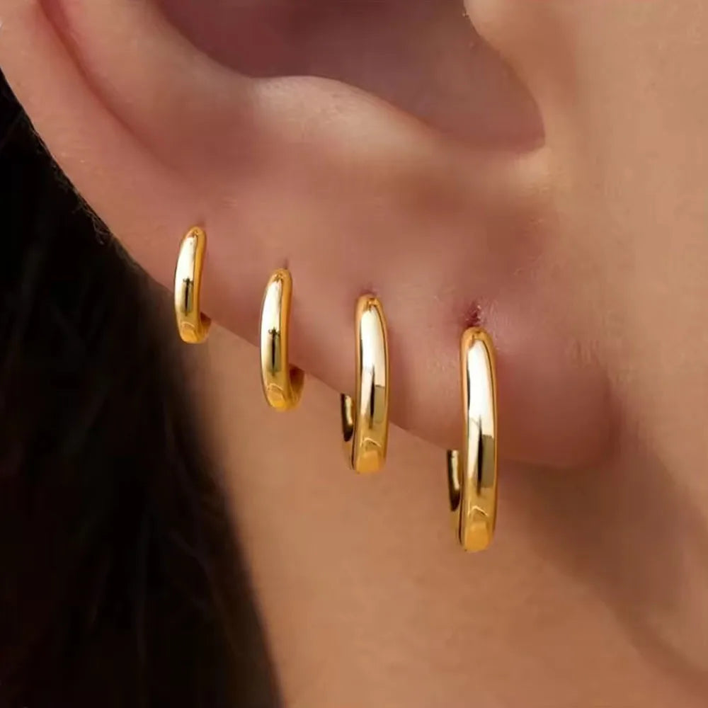 Four-Pair Stainless Steel Circle Hoop Earring Set in Gold-Tone or Silver-Tone - Image 1