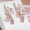 Shiny Zircon Flower Long Drop Earrings For Women Rose Gold Color Ethnic Bridal Wedding Jewelry - Image 7