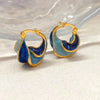 Enamel Blue Color Metal Texture Small Hoop Earrings for Women Gold Plated Statement Ear Buckle Creative Jewelry Gifts - Image 13