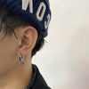 Kofsac Vintage Thai Silver Geometric Earrings Men Personality Punk Hip-Hop Sea Wave Texture Earring Creative Male Jewelry - Image 2