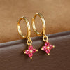 2PCS Zircon Flower Pendant Hoop Earrings for Women Simple Sweet Stainless Steel Earring Piercing Jewelry - Image 13