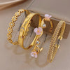 Delicate Zircon Flower Cuff Bangle Bracelets for Women Glossy Gold Plated Stainless Steel Wristband Bracelet Jewelry - Image 1