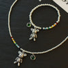 Rainbow Round Bead Teddy Bear Necklace Silver Sweater Chain Collarbone Chain Multifunctional Jewelry - Image 6