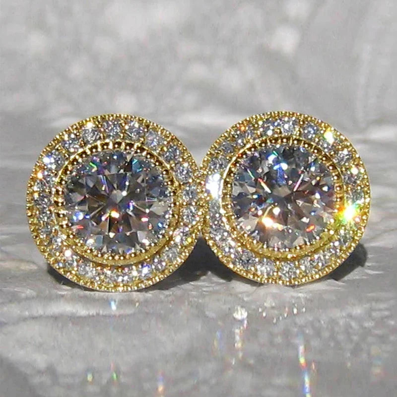 Round Halo Cubic Zirconia Stud Earrings in Silver-Tone or Gold-Tone - Image 1