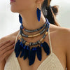 Vintage Ethnic Feather Choker Necklace Earrings Set For Women Multilayer Nekclace Earrings Jewelry Sets - Image 1