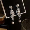 Sparkling Rhinestone Inlaid Imitation Pearl Tassel Earrings, Elegant Banquet Party Charm Jewelry, Gifts - Image 1