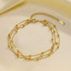 Gold Plated Stainless Steel Layered Chain With Beaded Anklet Bracelet on Leg for Women - Image 5
